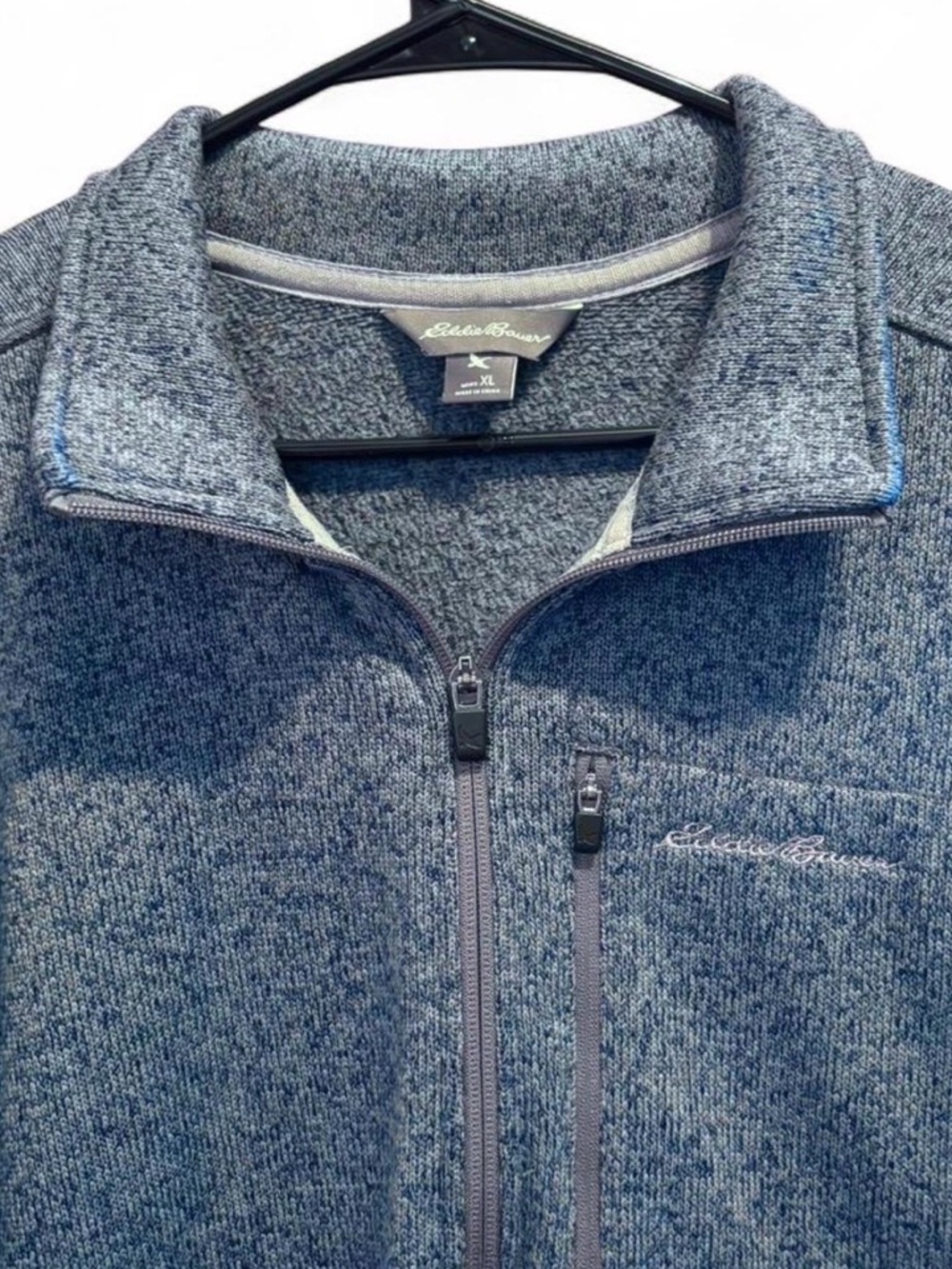 NWOT Eddie Bauer Men's Quarter-Zip Heathered Blue Sweater Pullover. Extra Large